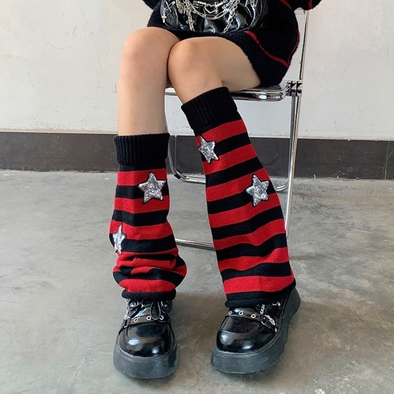 Women'S Emo Accessories - Christmas Gothic Stripe-Designed Leg Warmers Lolita